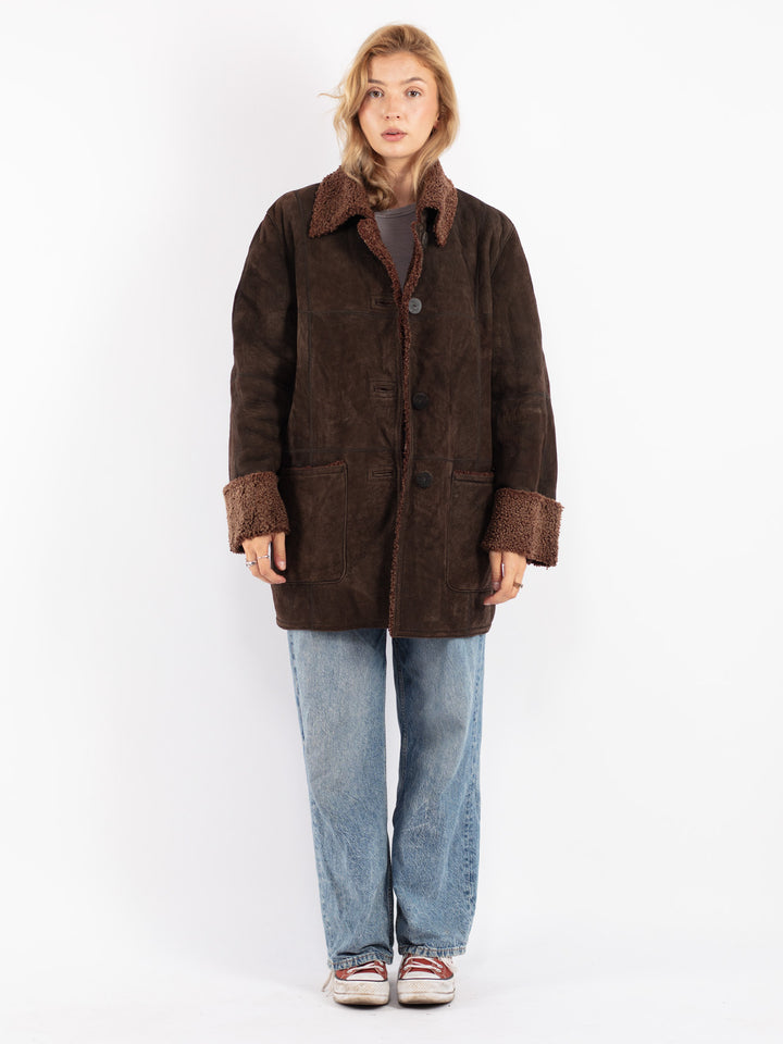 Vintage 90's Women Sheepskin Coat in Brown