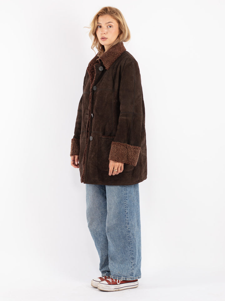 Vintage 90's Women Sheepskin Coat in Brown