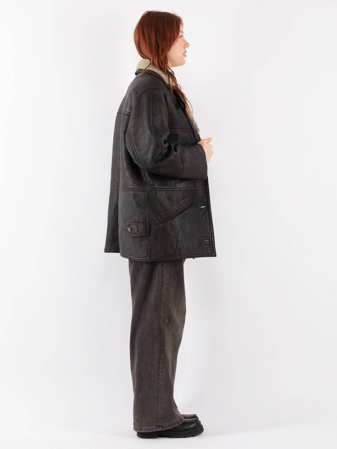Vintage 90's Women Sheepskin Coat in Brown