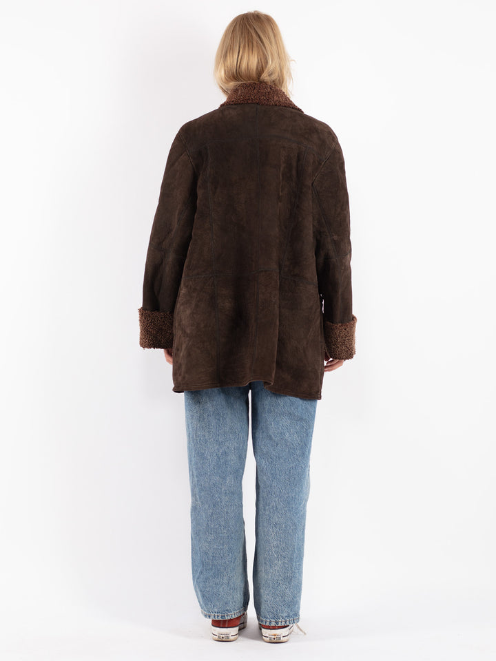 Vintage 90's Women Sheepskin Coat in Brown