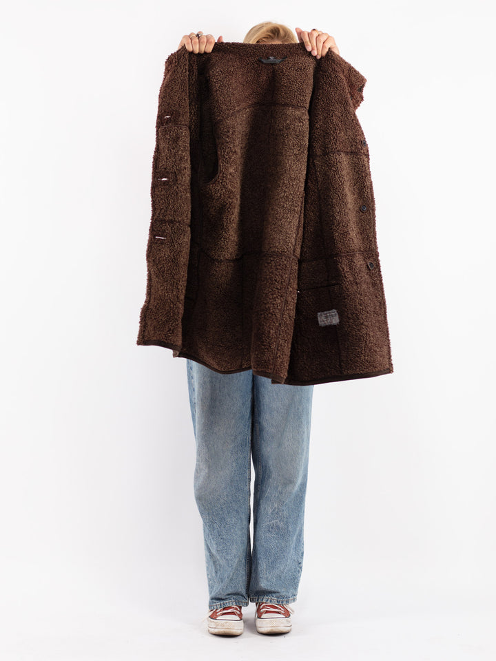 Vintage 90's Women Sheepskin Coat in Brown
