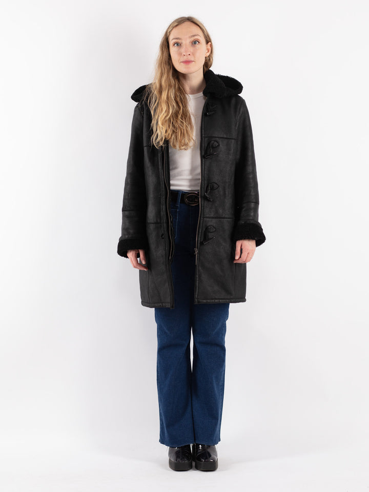 Vintage 90's Women Sheepskin Coat in Black