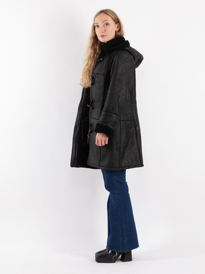 Vintage 90's Women Sheepskin Coat in Black