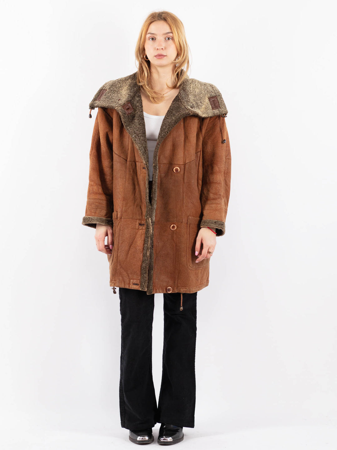 Vintage 90's Women Sheepskin Coat in BrownV9697
