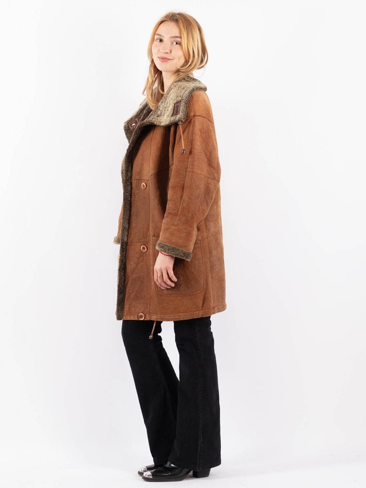 Vintage 90's Women Sheepskin Coat in BrownV9697