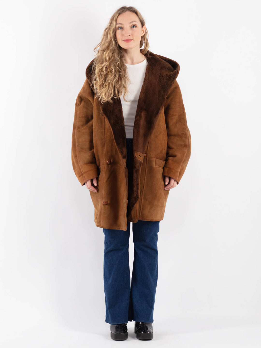 Vintage 90's Women Sheepskin Coat in BrownV9190