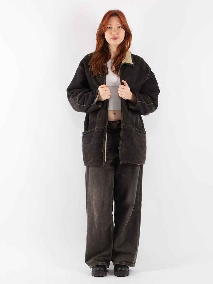 Vintage 90's Women Sheepskin Coat in Black