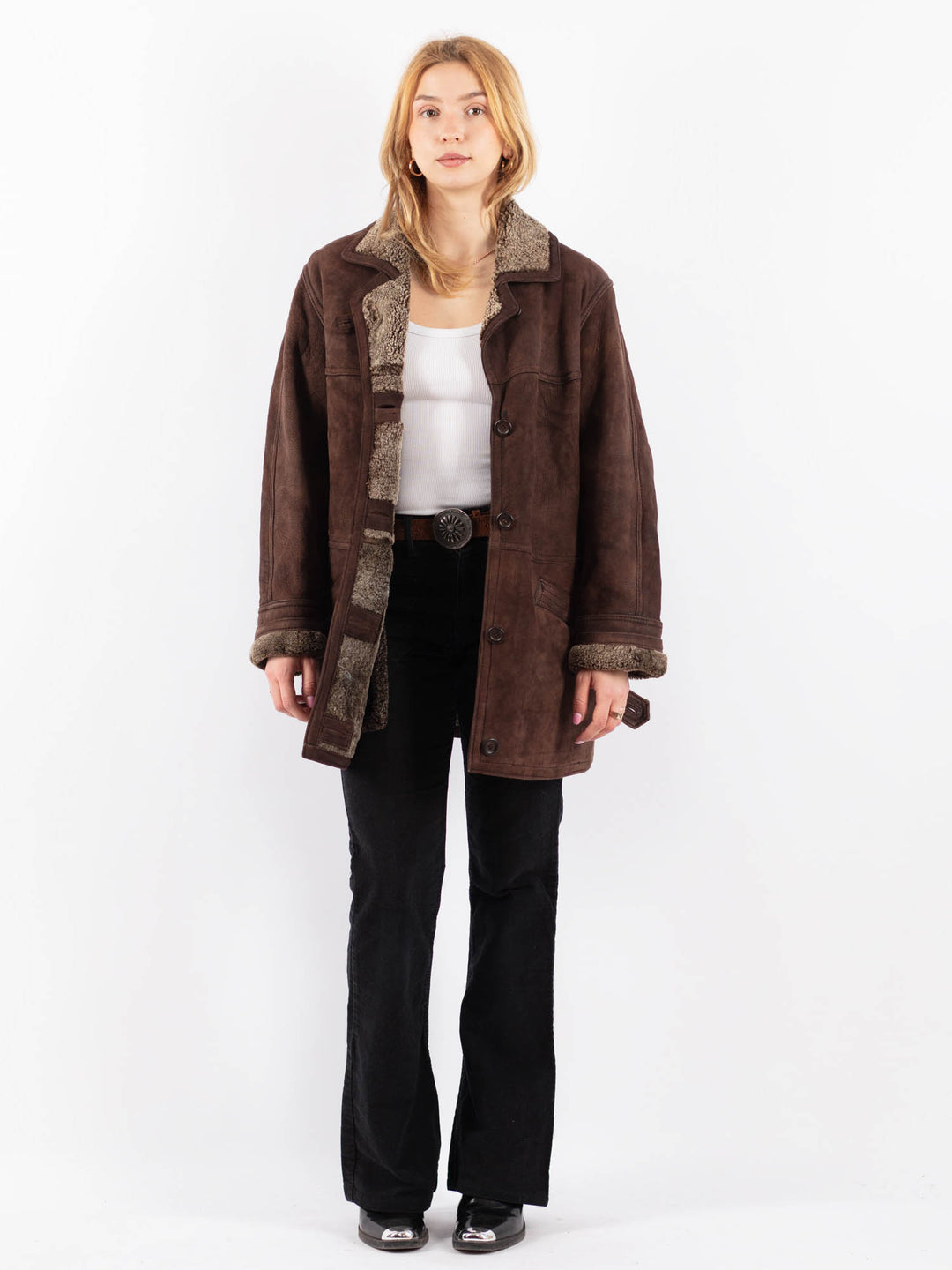 Vintage 90's Women Sheepskin Coat in BrownV9698