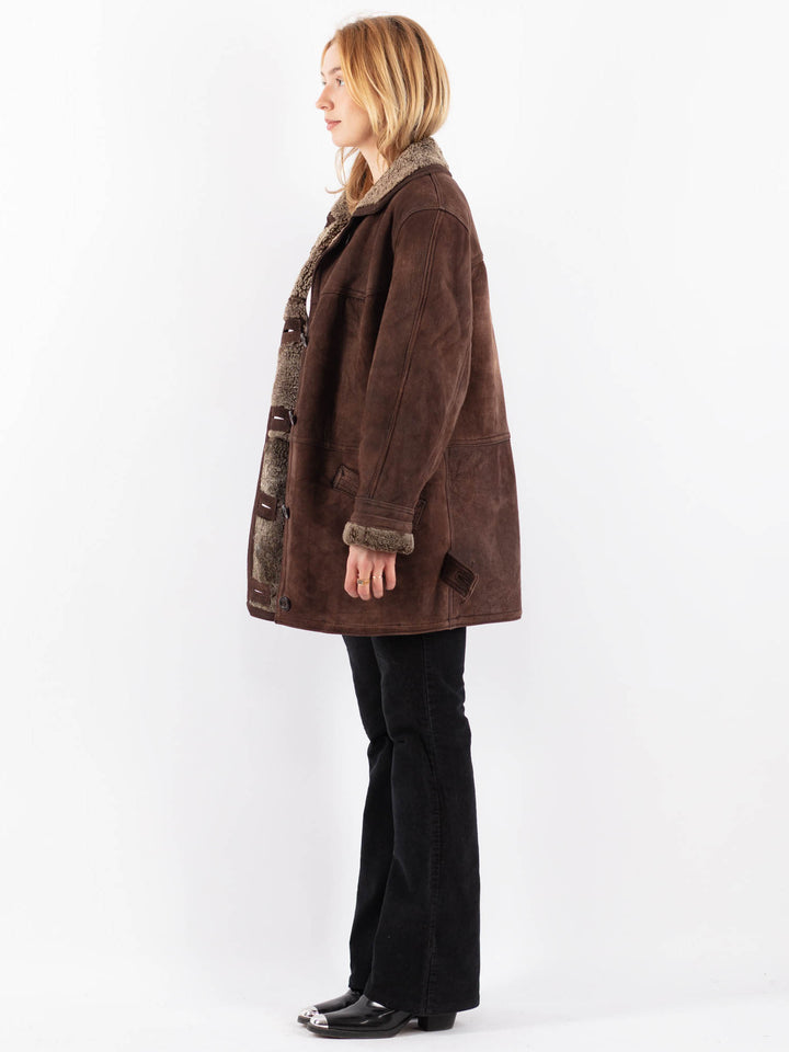 Vintage 90's Women Sheepskin Coat in BrownV9698