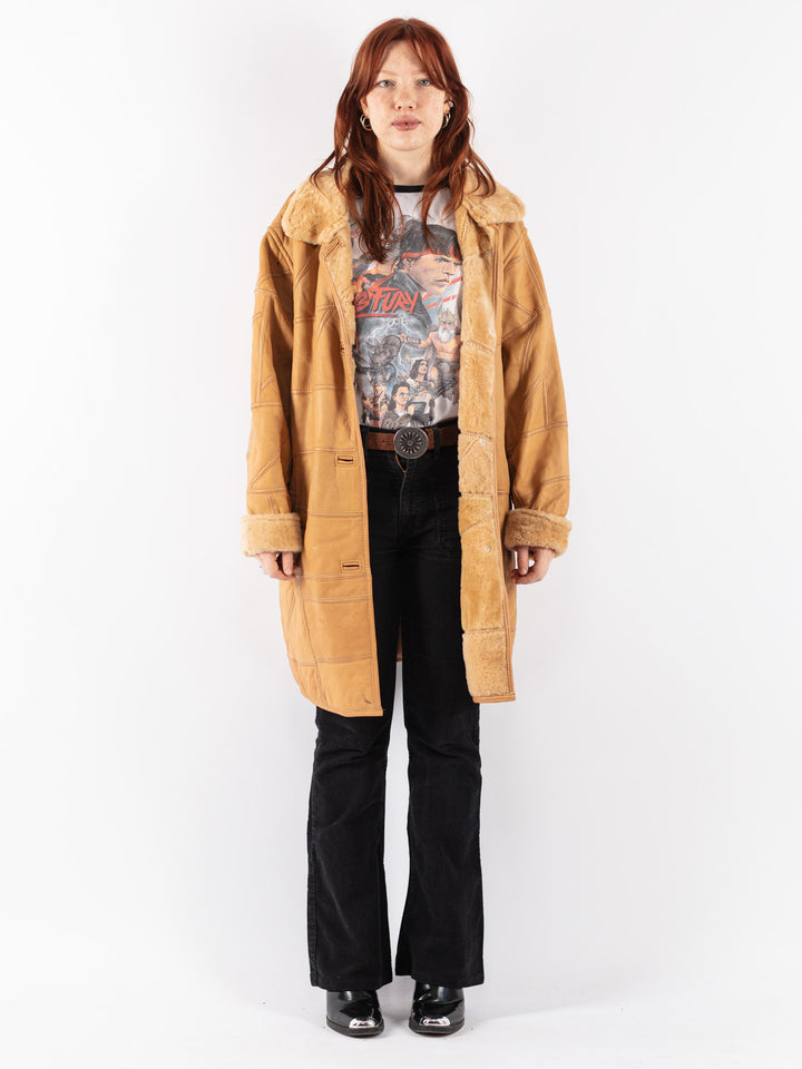 Vintage 90's Women Sheepskin Coat in Beige
