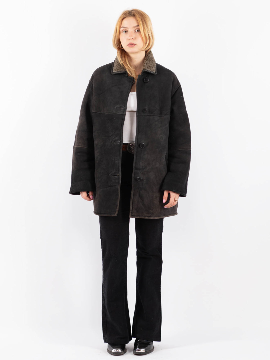 Vintage 90's Women Sheepskin Coat in BlackV9702