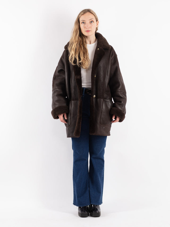 Vintage 90's Women Sheepskin Coat in Brown