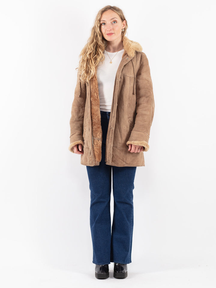 Vintage 90's Women Sheepskin Coat in Beige