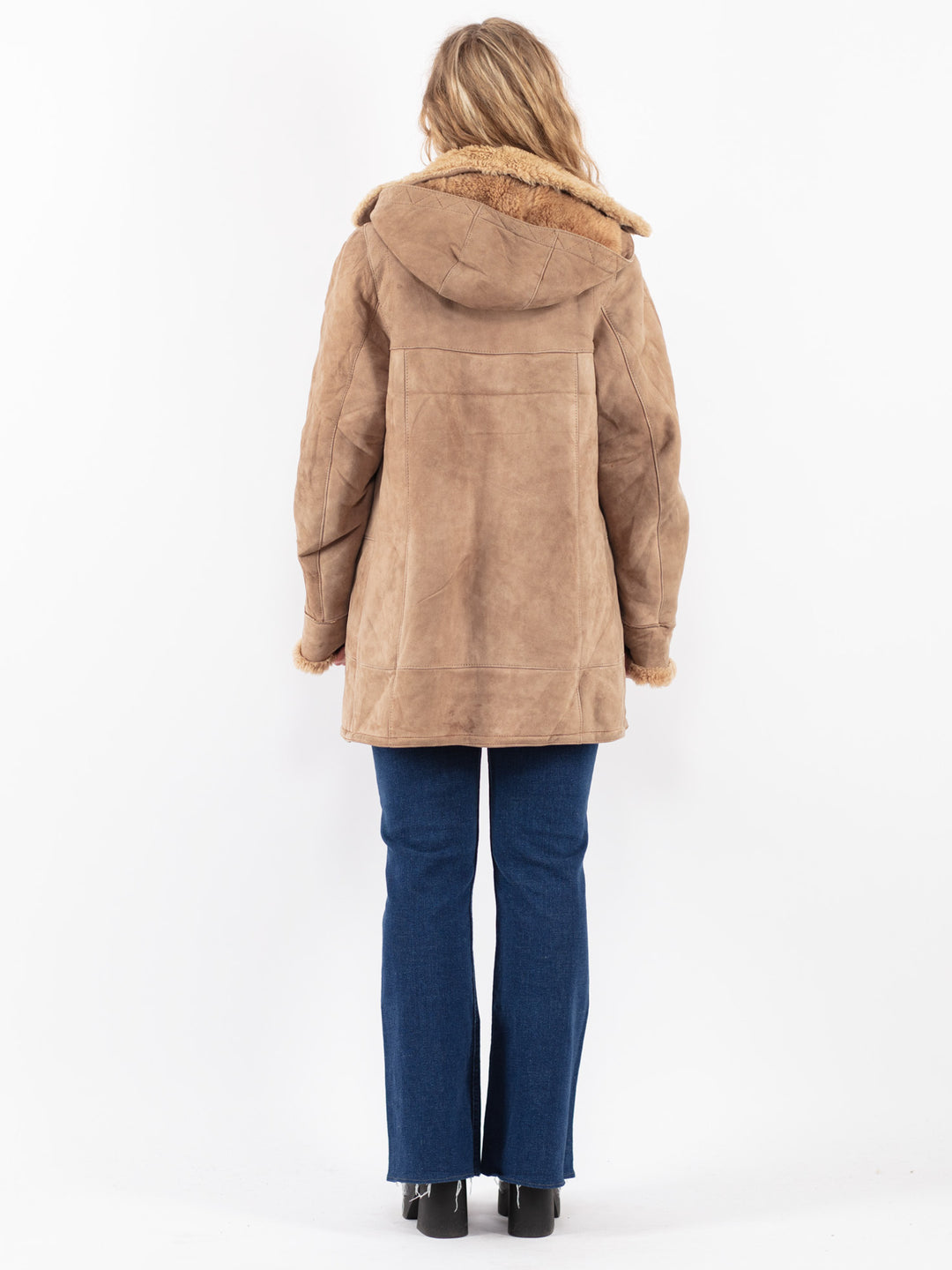 Vintage 90's Women Sheepskin Coat in Beige