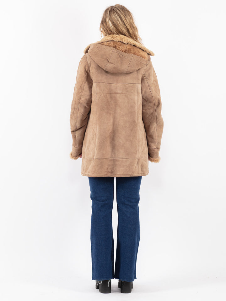 Vintage 90's Women Sheepskin Coat in Beige