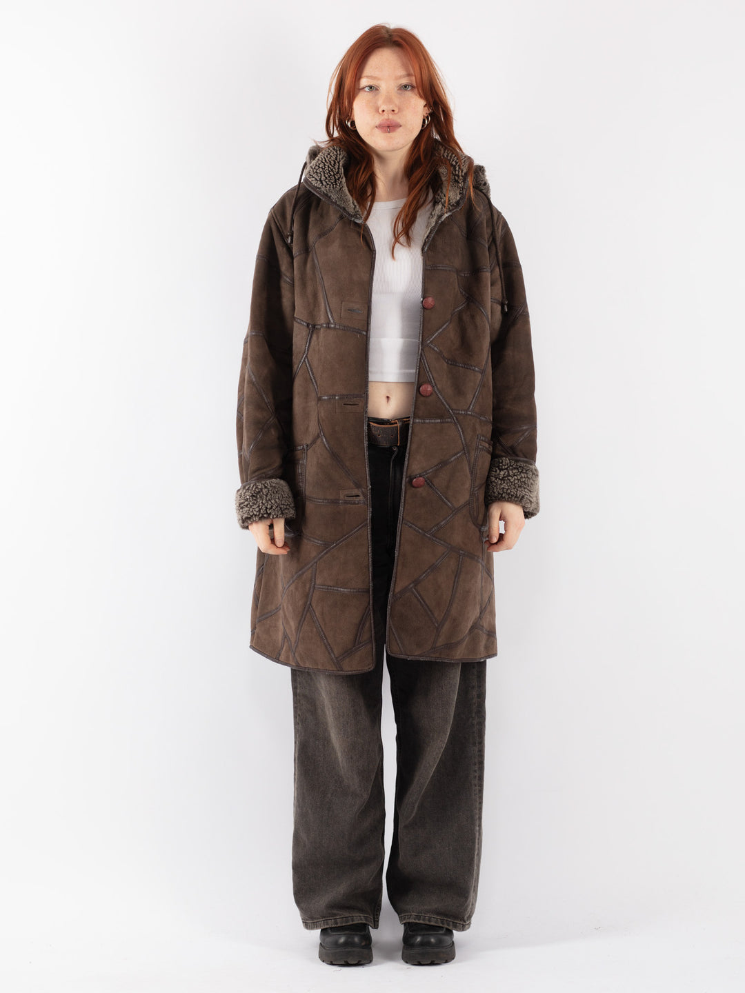 Vintage 90's Women Sheepskin Coat in Brown
