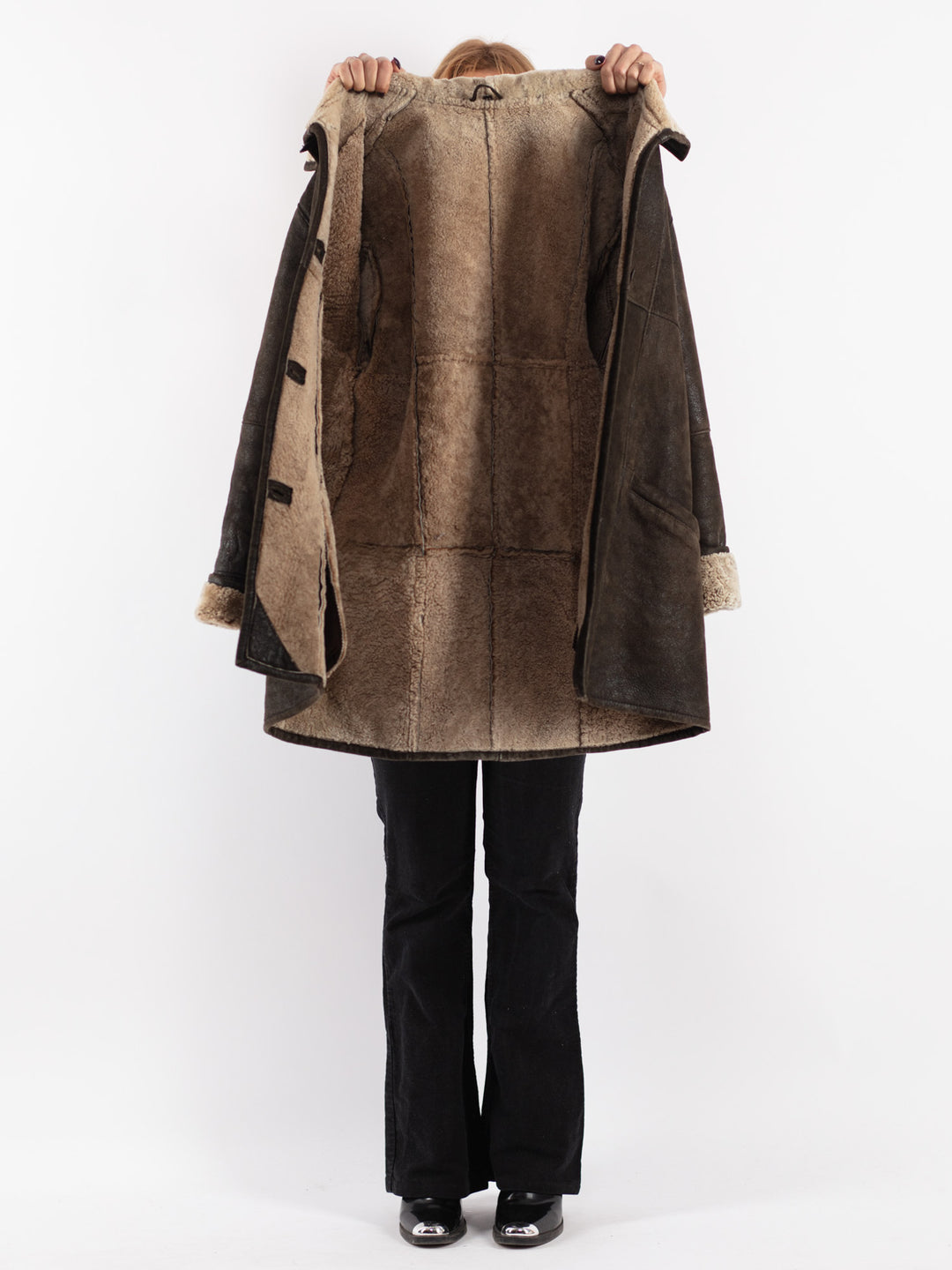 Vintage 90's Women Sheepskin Coat in Brown