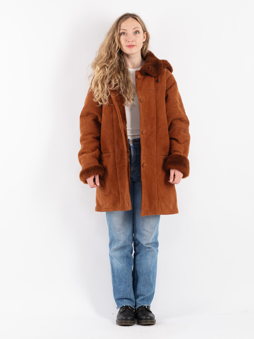 Vintage 90's Women Sheepskin Coat in Brown