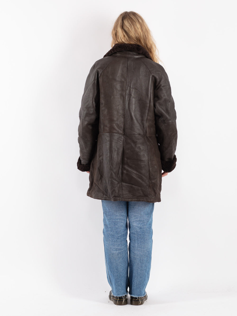 Vintage 90's Women Sheepskin Coat in Brown