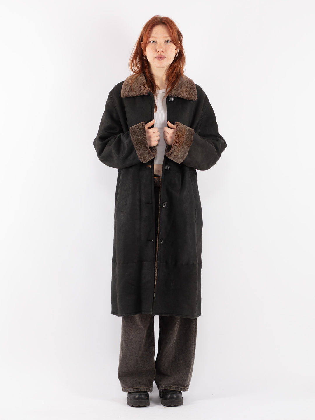 Vintage 90's Women Sheepskin Coat in Black