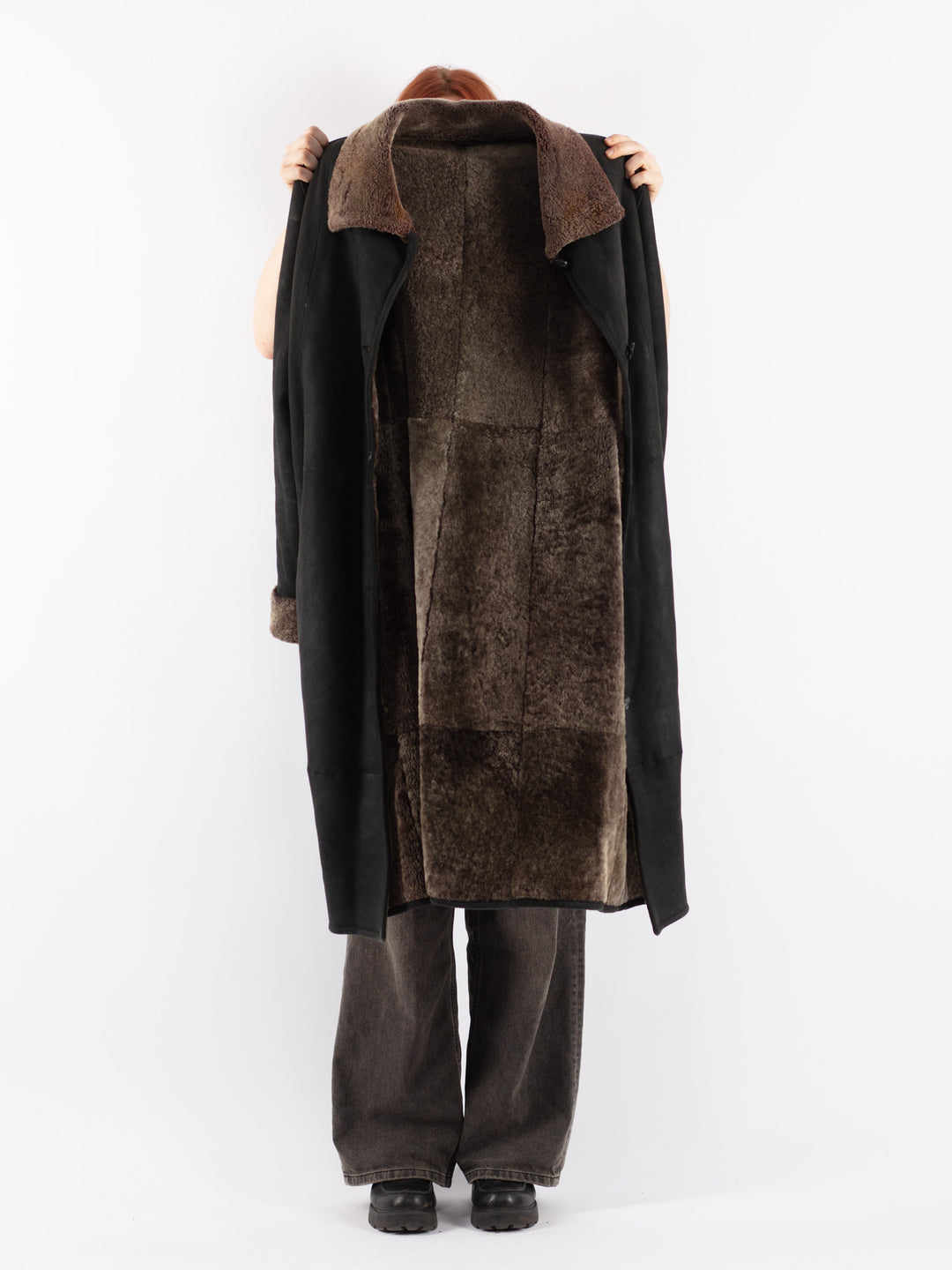 Vintage 90's Women Sheepskin Coat in Black