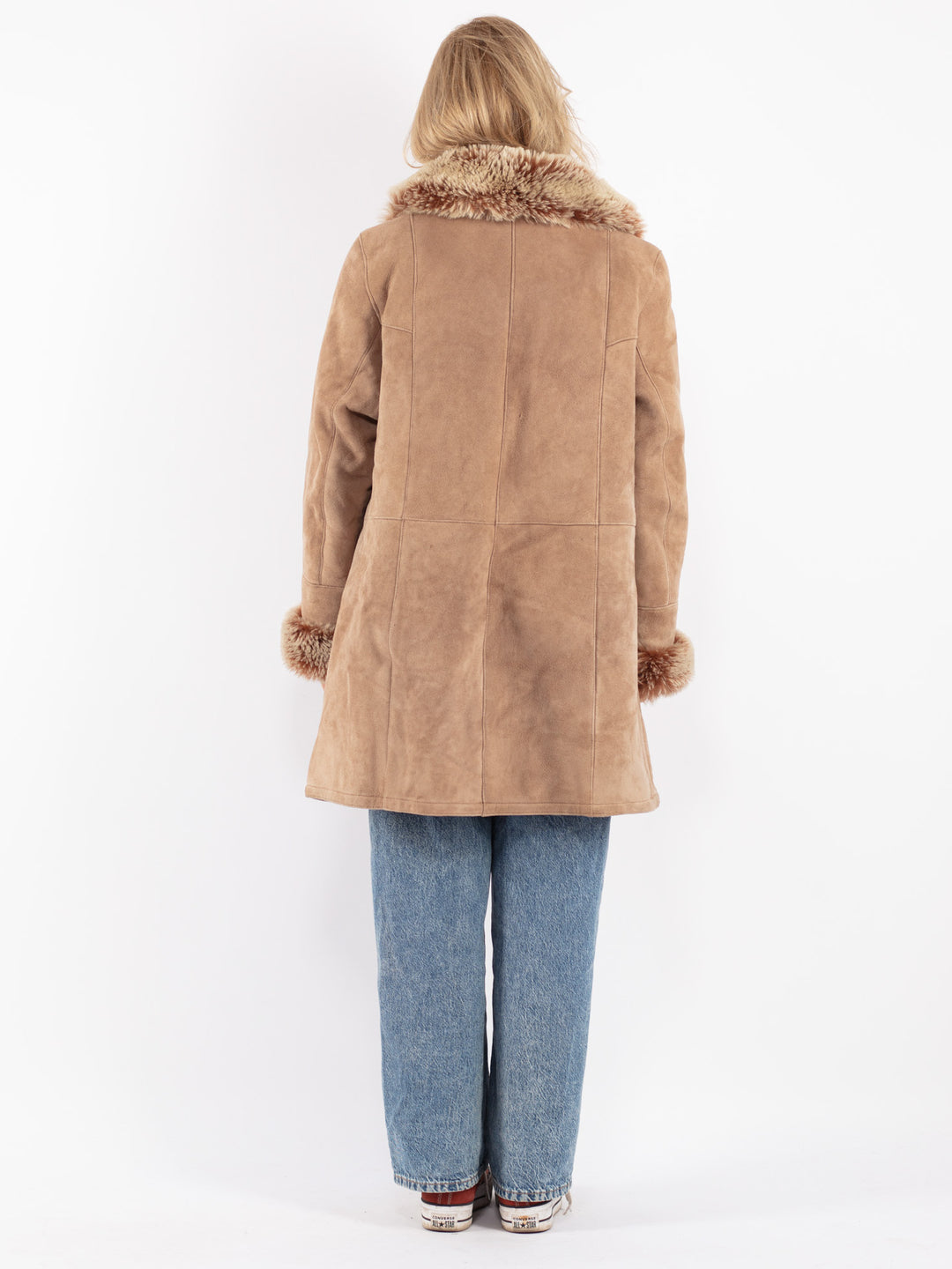 Vintage Women Sheepskin Shearling Coat in Beige