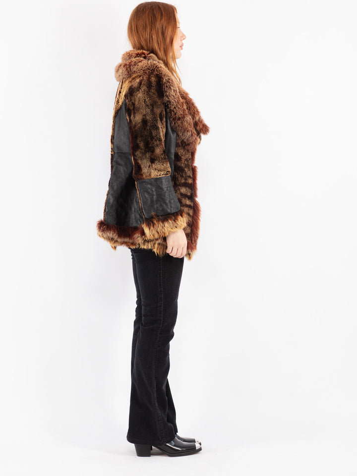 Vintage 90's Women Sheepskin Coat in Black