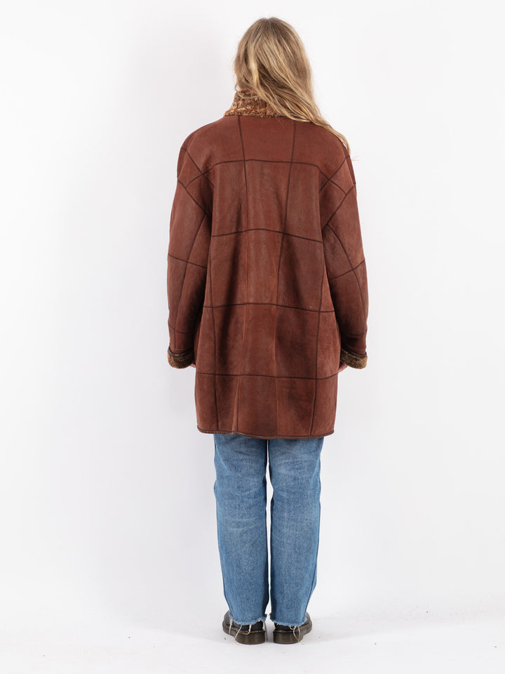 Vintage 90's Women Sheepskin Coat in Brown