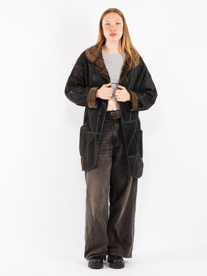 Vintage 90's Women Sheepskin Coat in Black