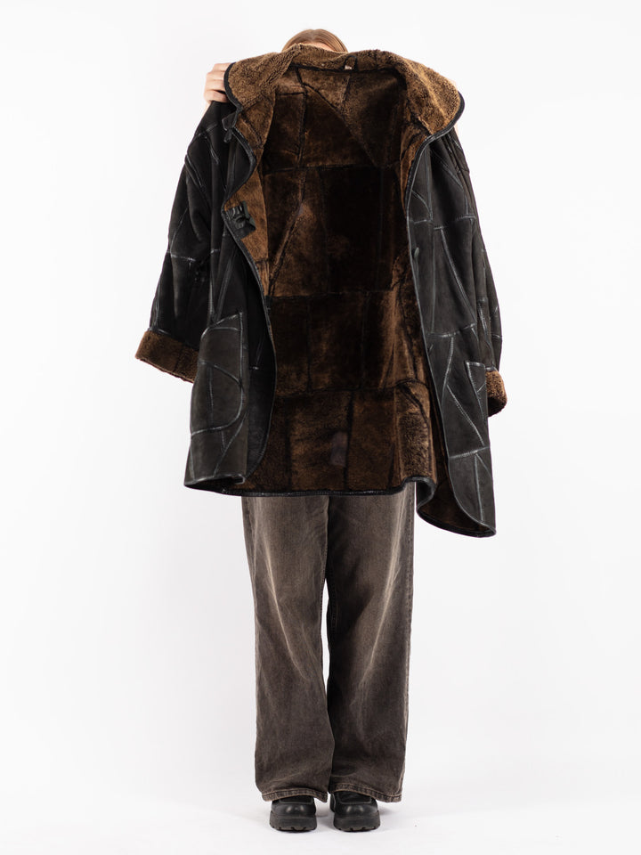 Vintage 90's Women Sheepskin Coat in Black