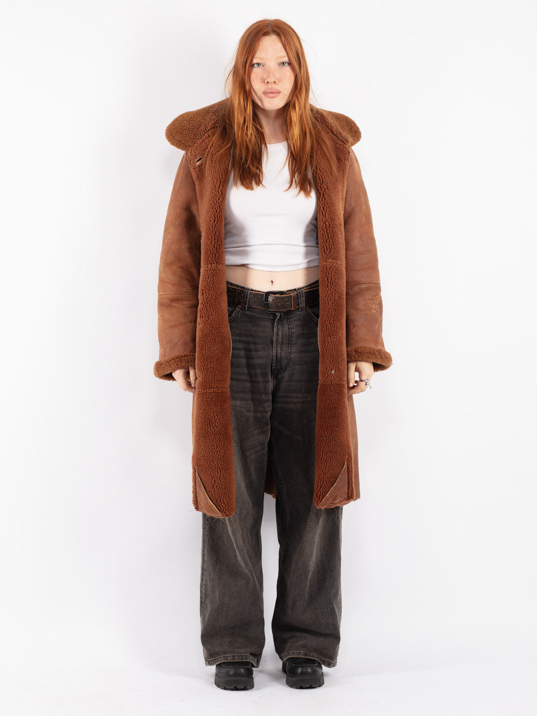Vintage 90's Women Sheepskin Coat in Brown