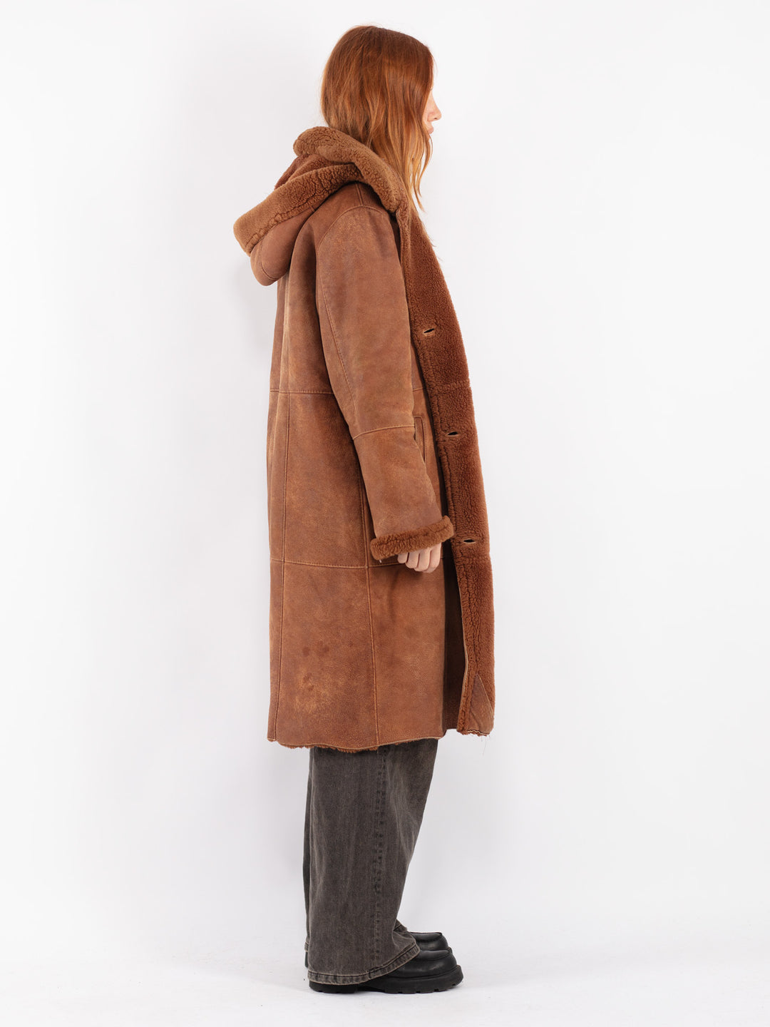 Vintage 90's Women Sheepskin Coat in Brown