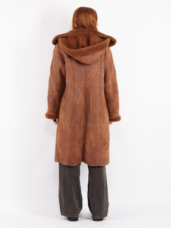 Vintage 90's Women Sheepskin Coat in Brown