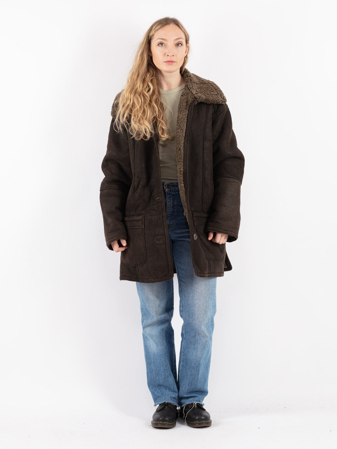 Vintage 90's Women Sheepskin Coat in Brown