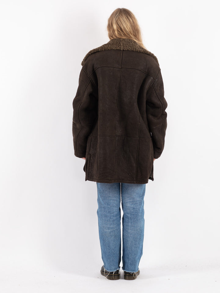 Vintage 90's Women Sheepskin Coat in Brown
