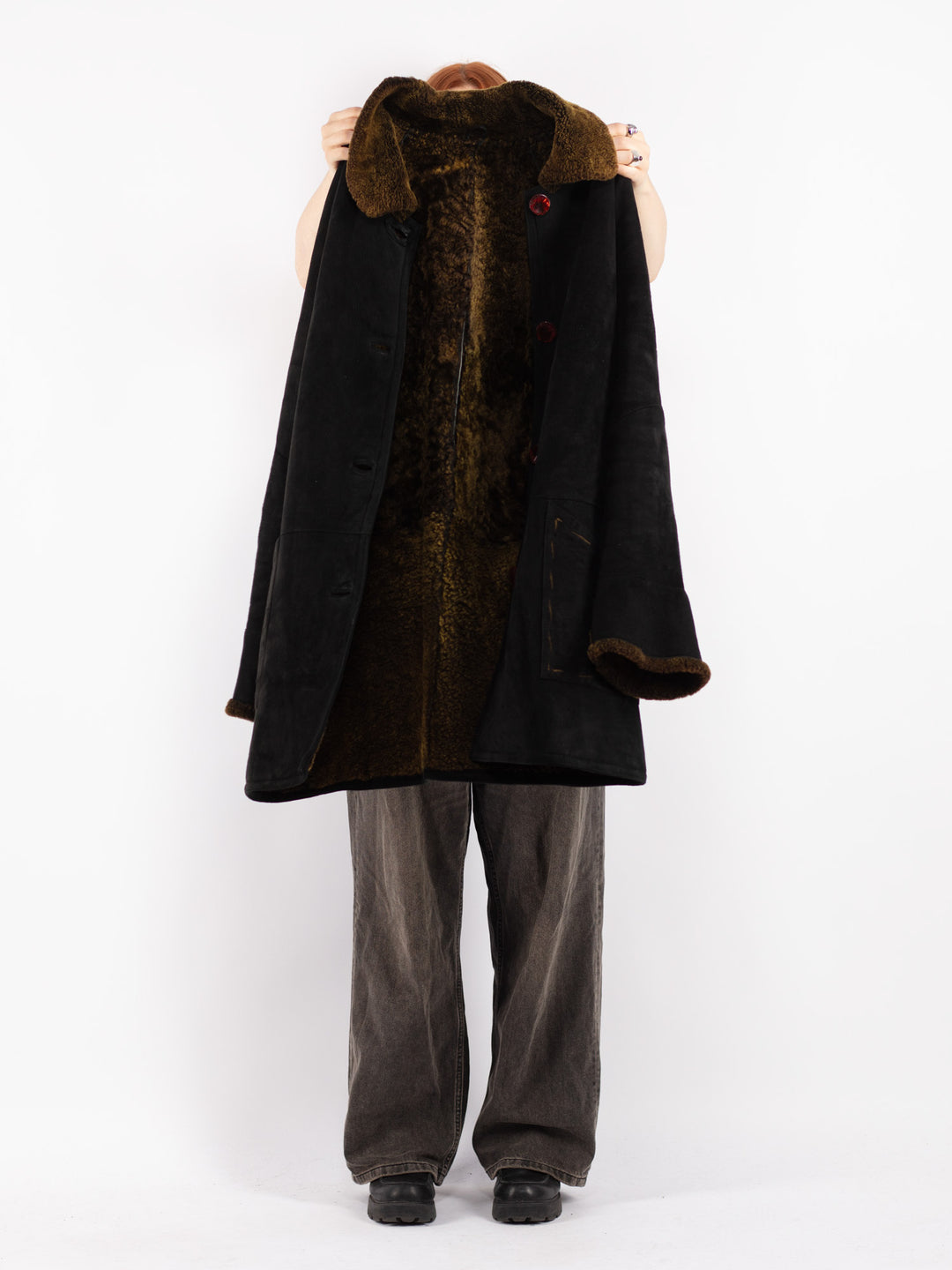 Vintage 90's Women Sheepskin Coat in Black