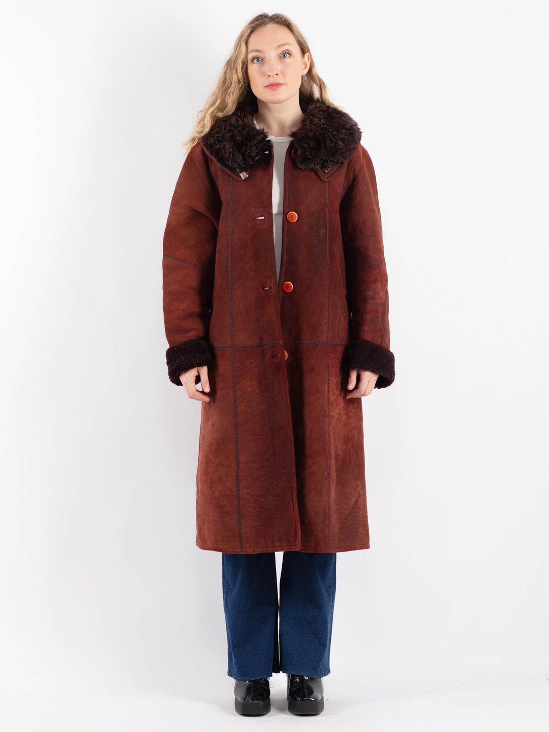 Vintage 90's Women Sheepskin Coat in RedV9204