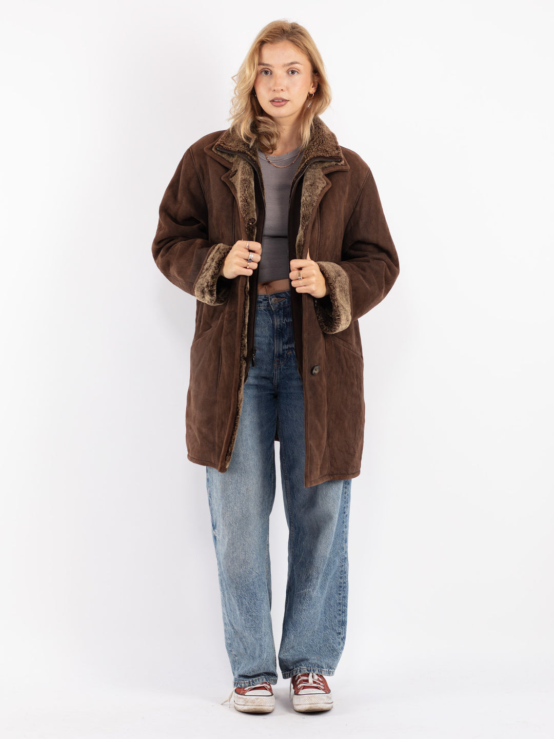 Vintage 90's Women Sheepskin Coat in Brown