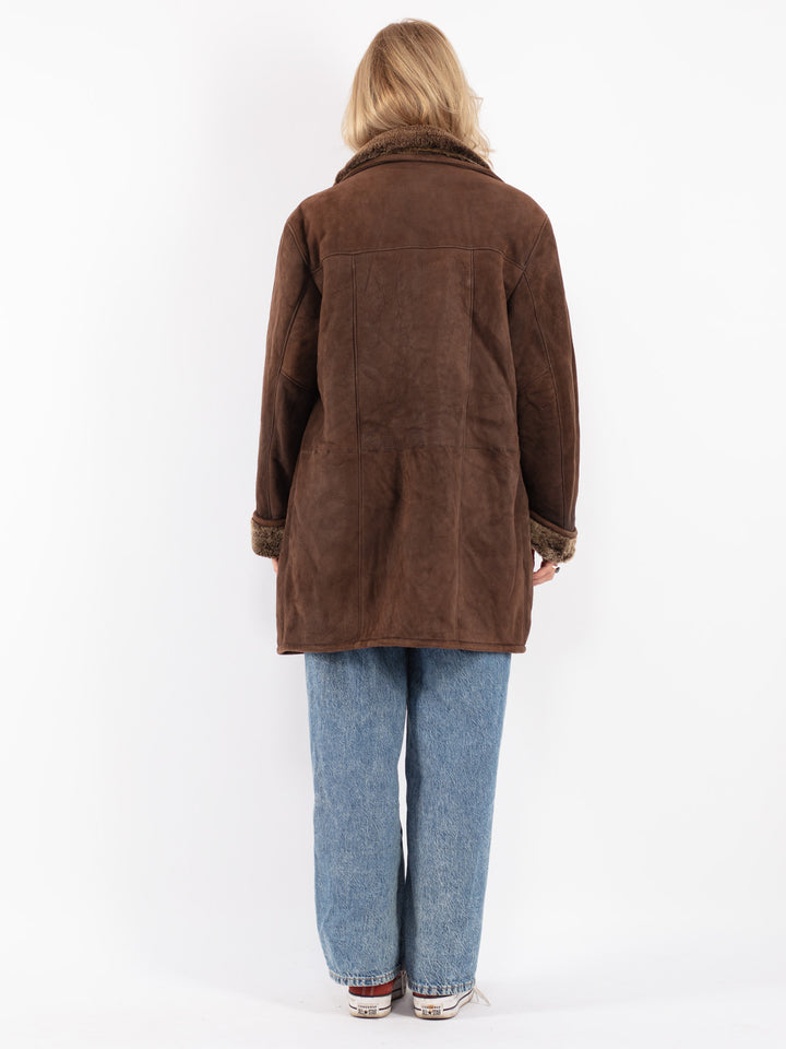 Vintage 90's Women Sheepskin Coat in Brown