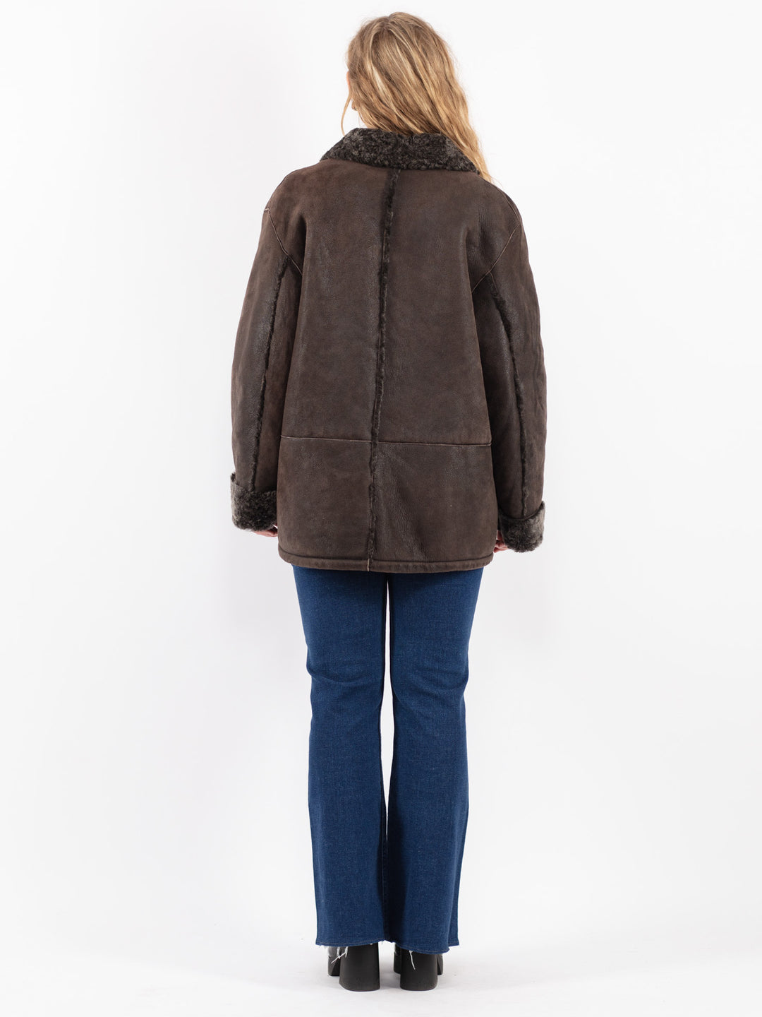 Vintage 90's Women Sheepskin Coat in Brown