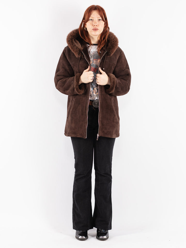 Vintage 90's Women Sheepskin Coat in Brown