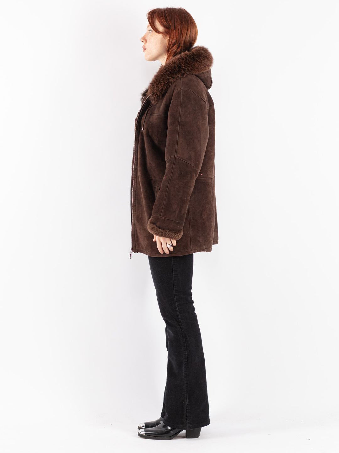 Vintage 90's Women Sheepskin Coat in Brown