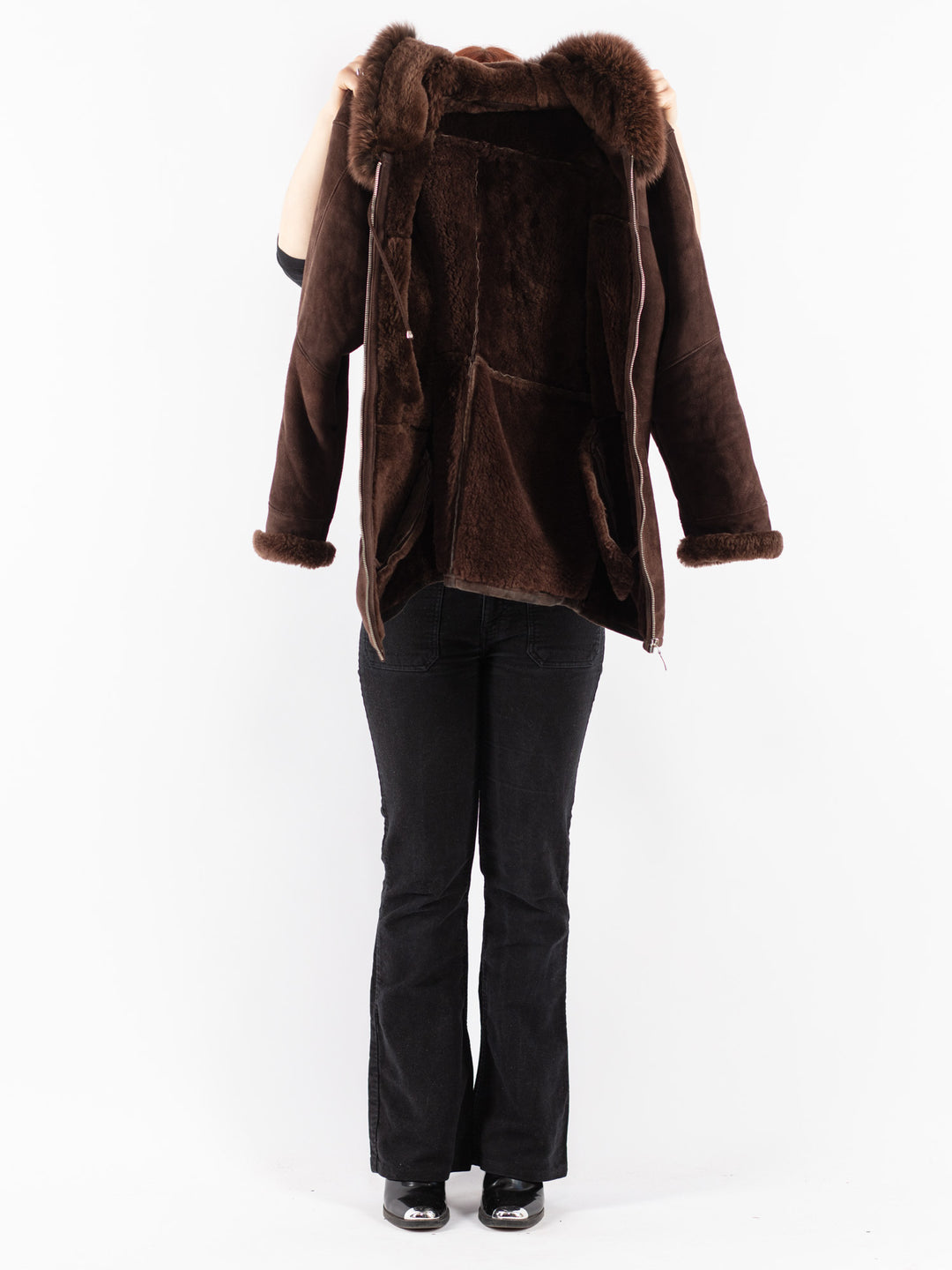 Vintage 90's Women Sheepskin Coat in Brown