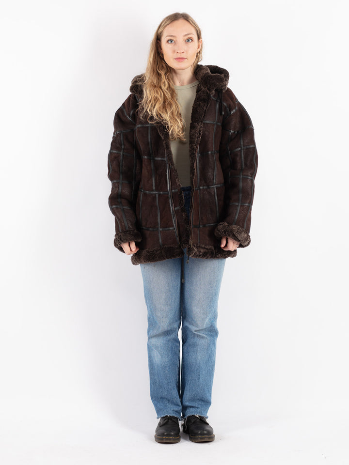 Vintage 90's Women Sheepskin Coat in Brown