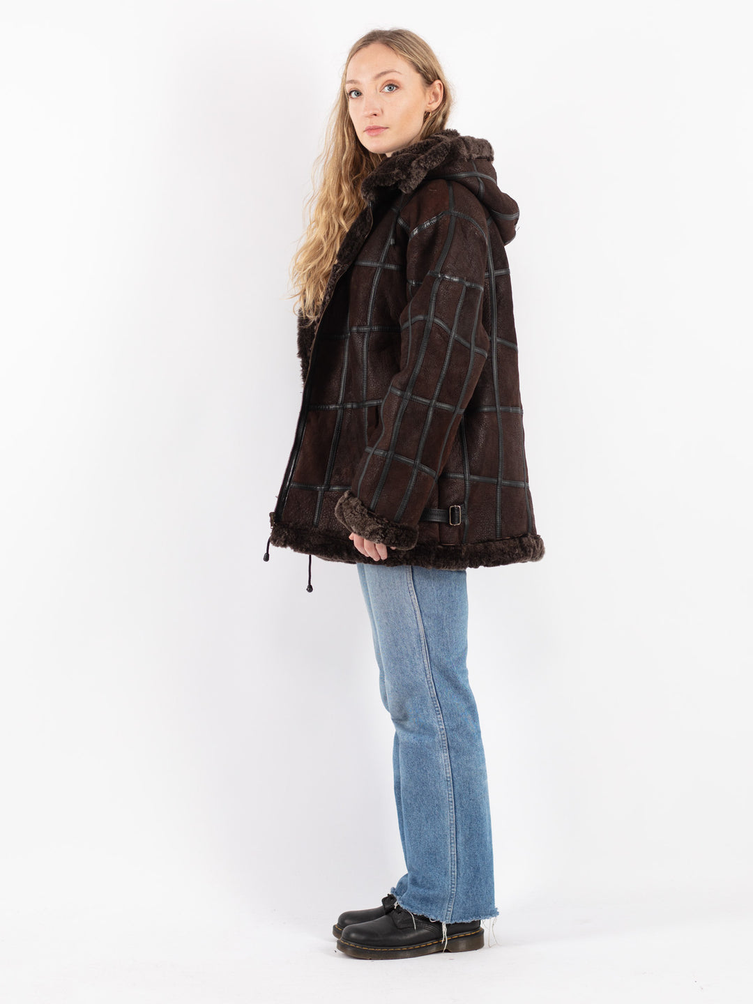 Vintage 90's Women Sheepskin Coat in Brown