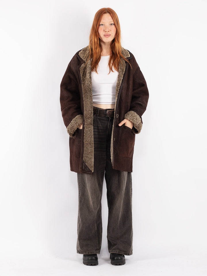 Vintage 90's Women Sheepskin Coat in Brown