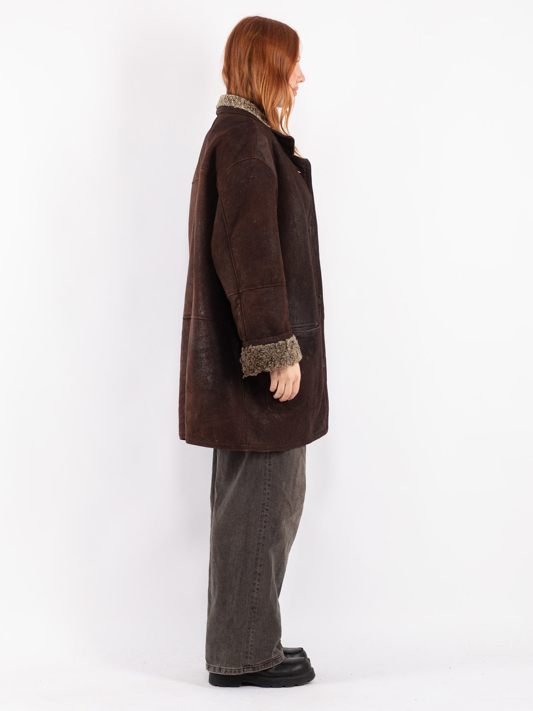 Vintage 90's Women Sheepskin Coat in Brown