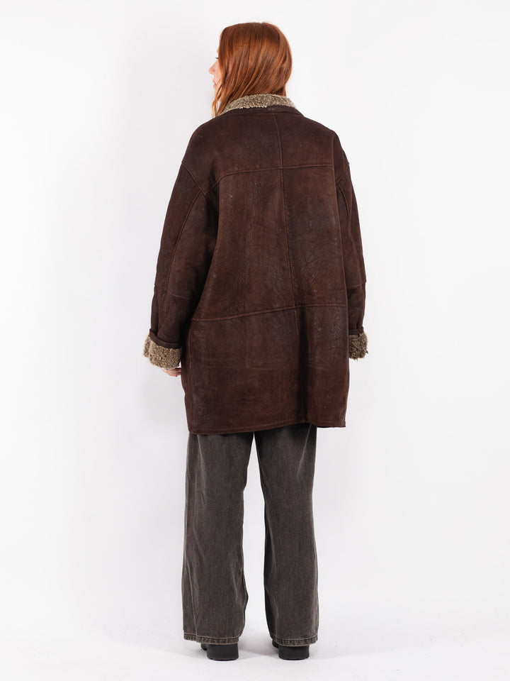 Vintage 90's Women Sheepskin Coat in Brown