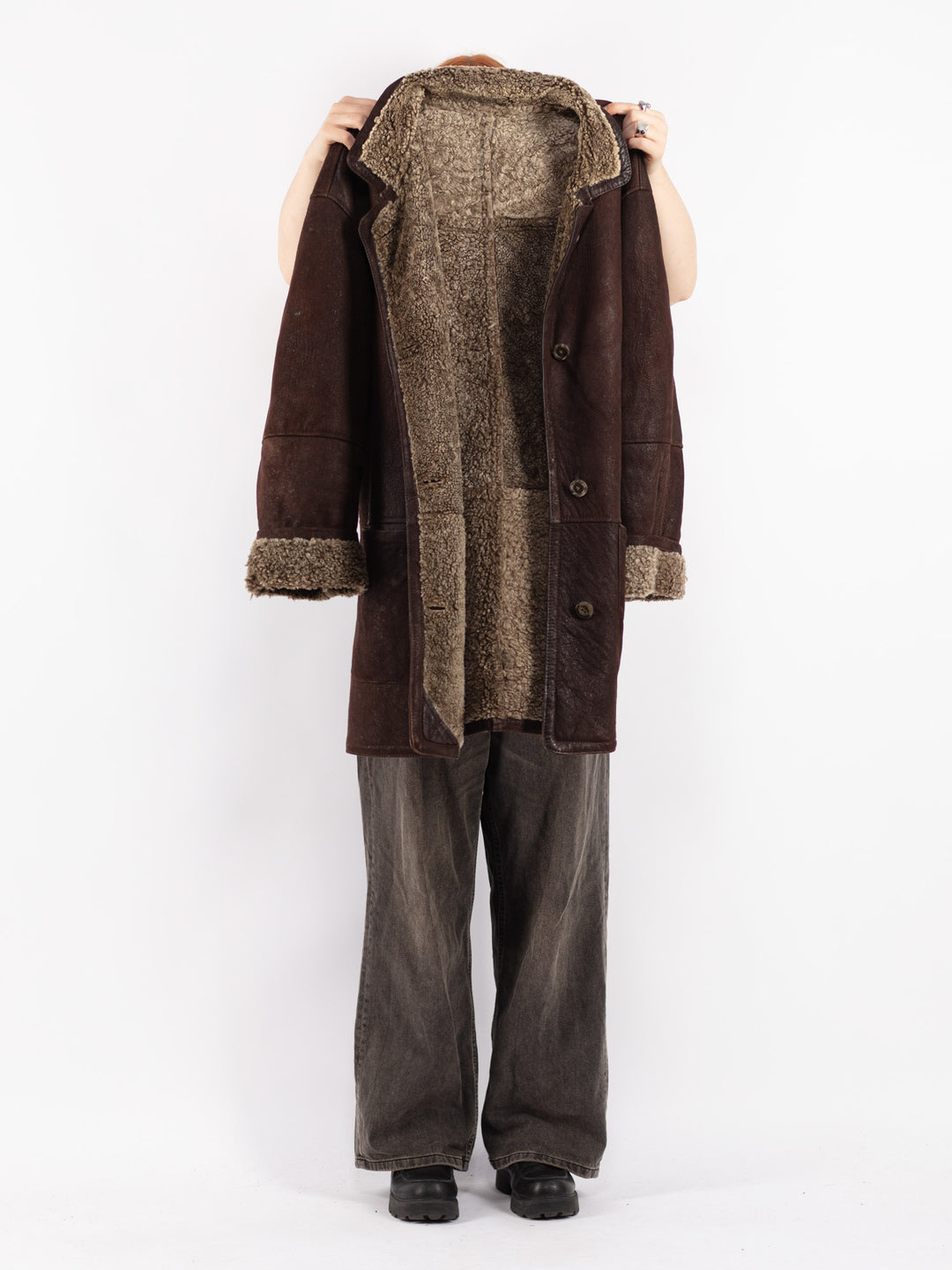 Vintage 90's Women Sheepskin Coat in Brown