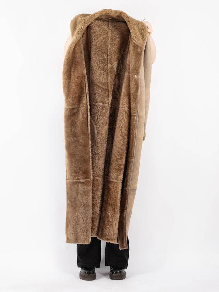Vintage 90's Women Sheepskin Shearling Coat in Beige